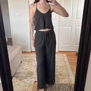 Aerie 2 Piece Gauze Crochet Back Tank Set Charcoal Gray Size XS